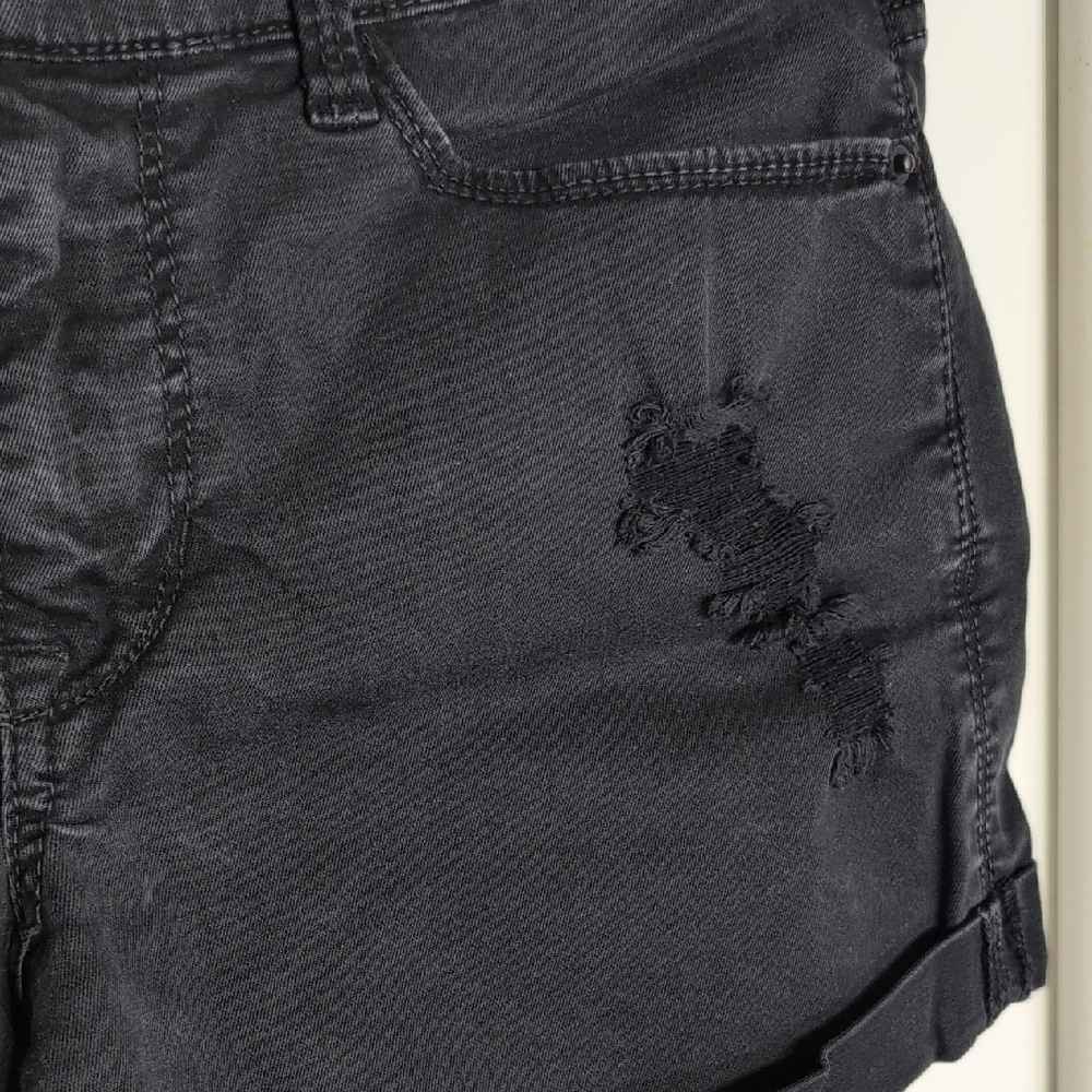 Sneak Peek Dark Jean Shorts with Ripped Accents - Picture 4 of 10